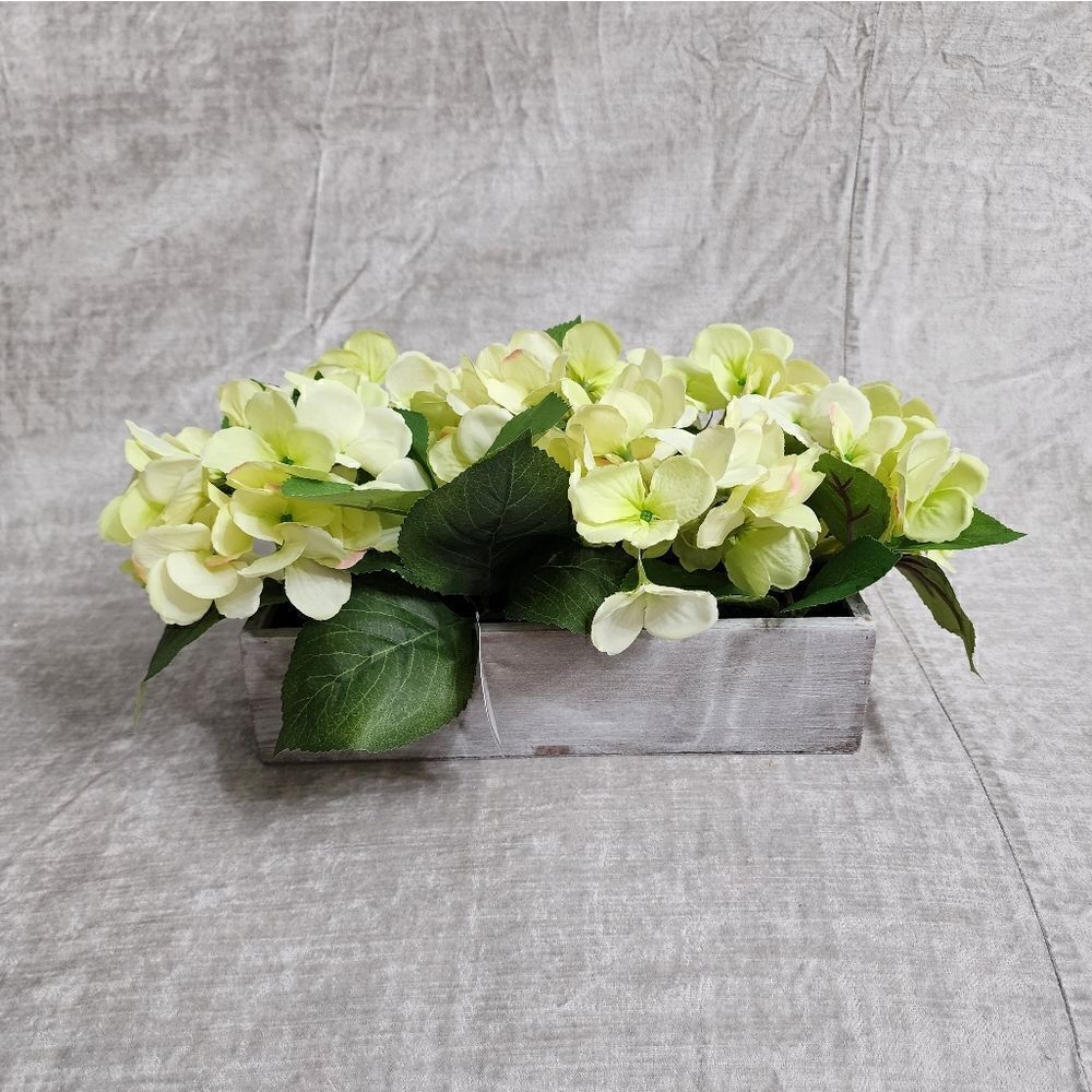 New Light Green Hydrangea Arrangement in a wooden box / centerpiece/ home decor